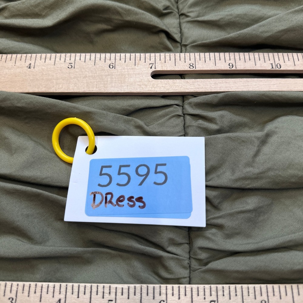 Olive Green Tiered Maxi Dress Small Cottagecore Prairie Boho Puff Sleeve Deep V - Picture 12 of 12